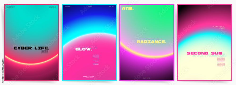 Fototapeta premium Cyber Neon Backgrounds. Gradient Rounded Halo Vector Templates for Posters and Creative Graphics. Modern Neon Rings Set.