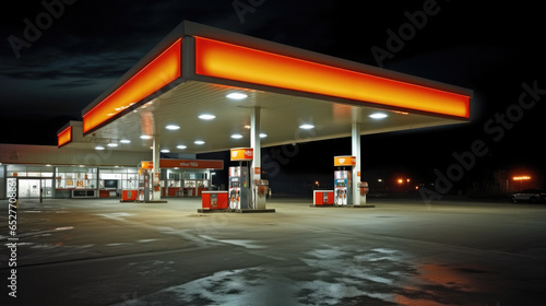 Gas station, Gas station exterior night lights. © visoot