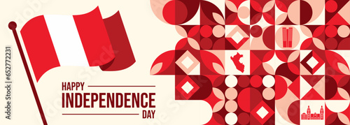 Vector Illustration of Peru Independence Day. Machu Picchu and Cockade as a cultural symbol of Peru

