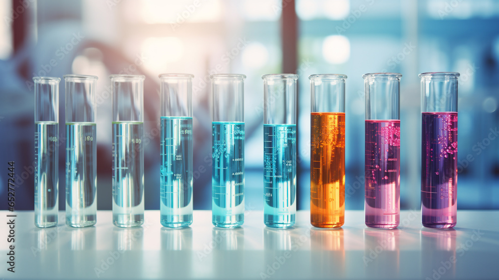 Colorful test-tube in laboratory. - obrazy, fototapety, plakaty 