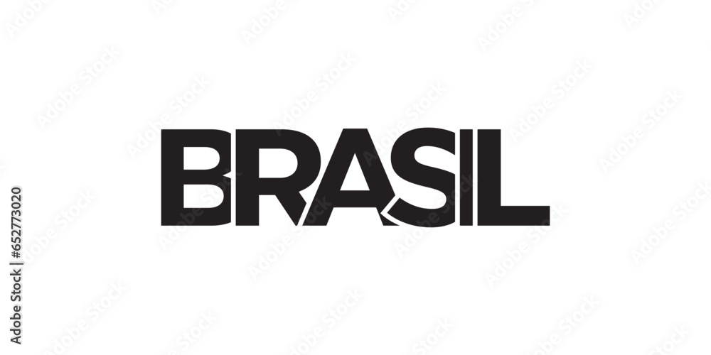 Brasil emblem. The design features a geometric style, vector illustration with bold typography in a modern font. The graphic slogan lettering.