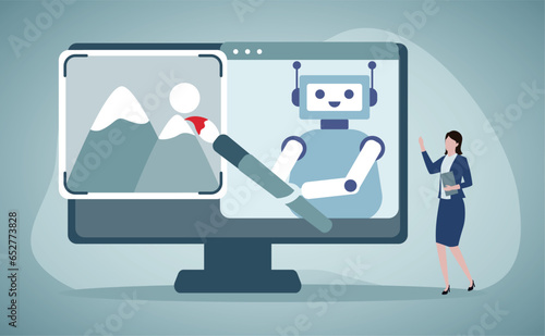 Artificial intelligence. Characters using Ai technology for art creation. Vector illustration.