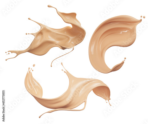 Foto Set of Liquid foundation splash element, fluid cosmetic cream 3d illustration