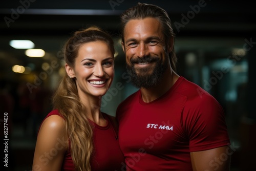 sports couple in front of the gym