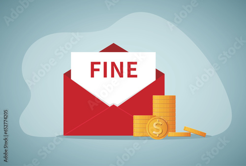 Fine by mail, vector icon. Punishment document in envelope. Vector symbol of fine or penalty
