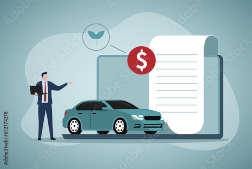 Financial management illustration. Characters paying credit, mortgage, taxes and car invoice bills. Personal finances, loans and debt concept. Vector illustration.