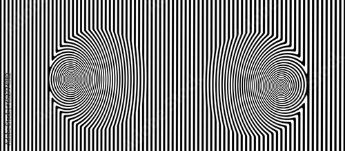 Illustration of an optical illusion black and white background with two spinning circles