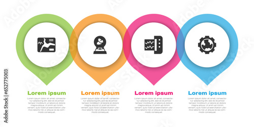 Set Topographic map, Exhibition with minerals, rocks, Seismograph and Gear wheels and earth. Business infographic template. Vector