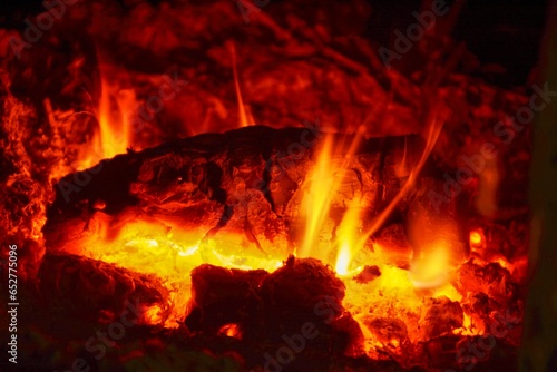 Blazing fire with burning logs in a scenic outdoor setting
