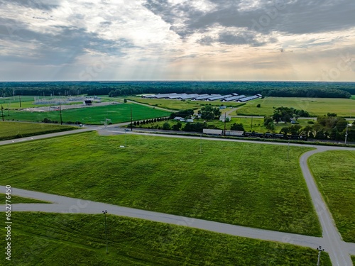 High angle aerial view of green farmland in the summer season in Delaware