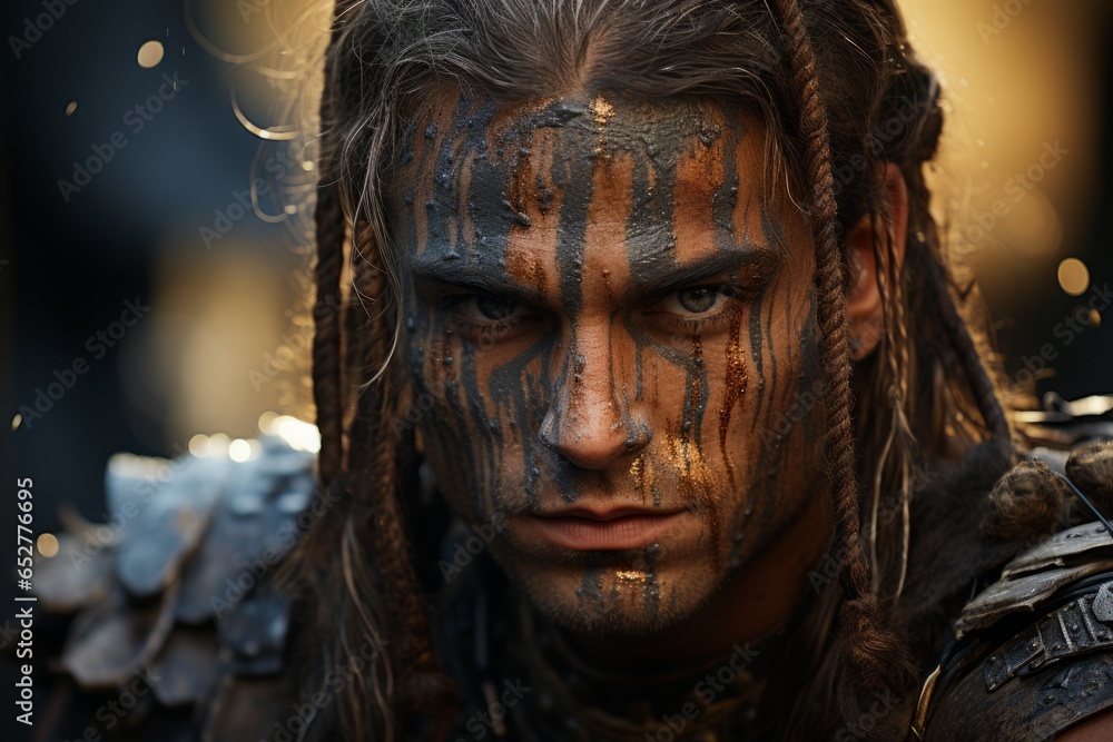 Character from a historical epic with battle scars and warrior makeup, Generative AI Character from a historical epic with battle scars and warrior makeup, Generative AI