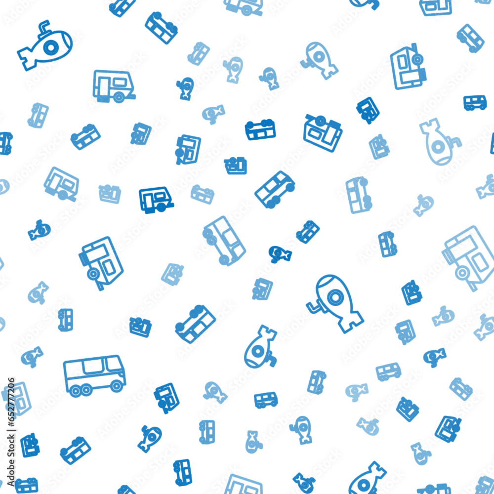 Set line Bus, Submarine and Rv Camping trailer on seamless pattern. Vector Set line Bus, Submarine and Rv Camping trailer on seamless pattern. Vector