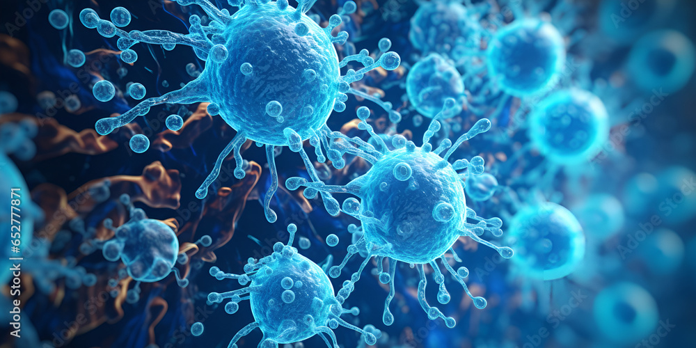 3d illustration abstract viral infection causing chronic disease. hepatitis viruses, influenza virus h1n1, flu, cell infect organism, aids. virus abstract background.
 - obrazy, fototapety, plakaty 