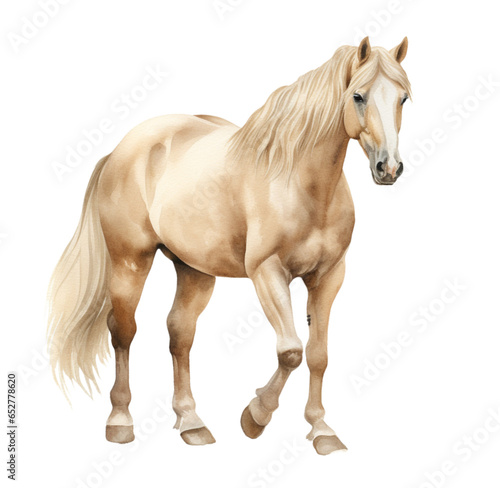 Watercolor illustration  thoroughbred beige horse. Generative AI  png