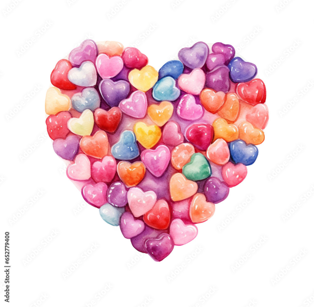 Watercolor illustration, heart shape with pink hearts. Generative AI, png Watercolor illustration, heart shape with pink hearts. Generative AI, png