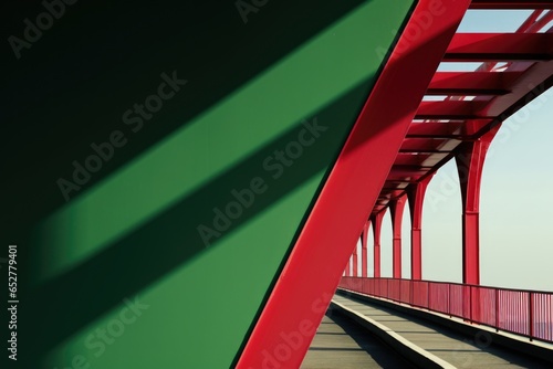 Red and Green Bridge Minimalism in a negative artistic space. Visual abstract metaphor. Geometric shapes with gradients.