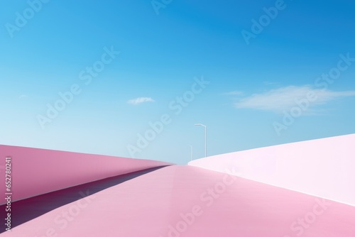 Blue and Pink Road Minimalism in a negative artistic space. Visual abstract metaphor. Geometric shapes with gradients.