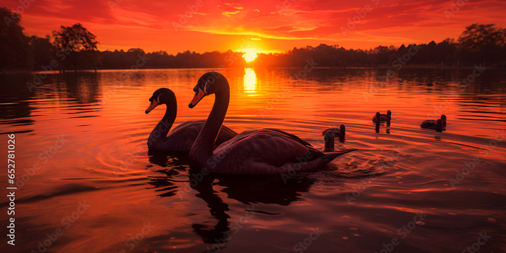 Ducks Silhouette Photos Dreamy Swan Photo Picture
Black silhouette of the swan at sunset A Pair Of Swans generative ai