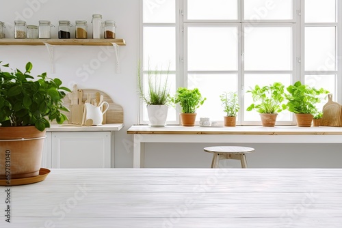 Indoor serenity. Green potted plant on table adds life to modern decor. Houseplant elegance. Stylish touch of nature in white interior. Nature corner. Fresh green on cozy windowsill
