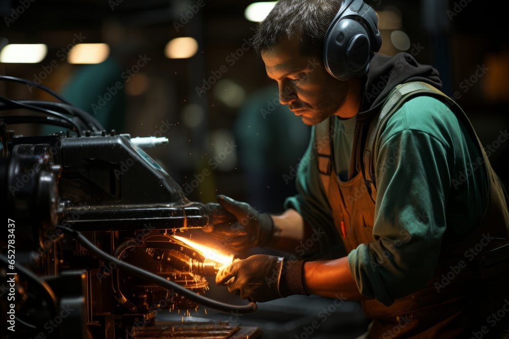 Janitorial worker operating industrial cleaning machinery, Generative AI Janitorial worker operating industrial cleaning machinery, Generative AI