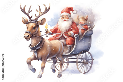 santa claus riding a sleigh with reindeer, christmas