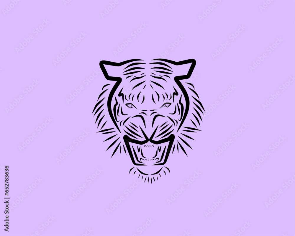 tiger vector illustration, unique creative design art, simple with abstract lines, brave and dashing tiger face.