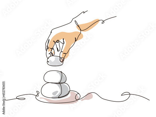 sketch lifestyle A037_hand stacks stones shows the concept of zen vector illustration graphic EPS 10