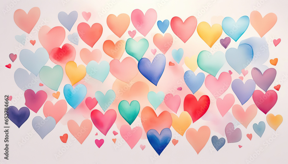 Colorful pastel hearts love card - obrazy, fototapety, plakaty 