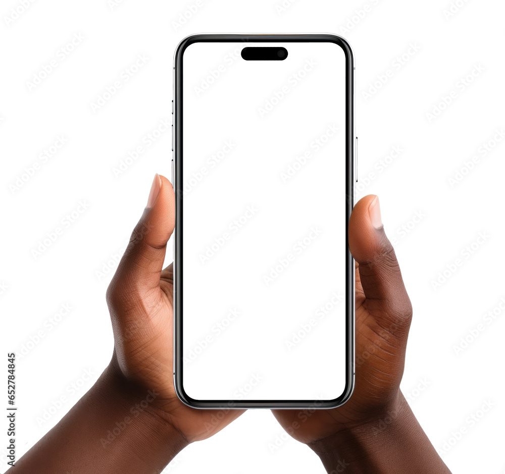 Device UI UX mockup for presentation template. Cellphone frame in hands with blank transparent screen, isolated on background with shadow, for Infographic business web site or app design Device UI UX mockup for presentation template. Cellphone frame in hands with blank transparent screen, isolated on background with shadow, for Infographic business web site or app design