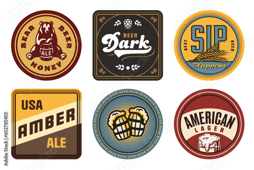 Beer bierdeckel vector set for design of brew beer in a brewery. The collection vintage bierdeckels for craft brewing