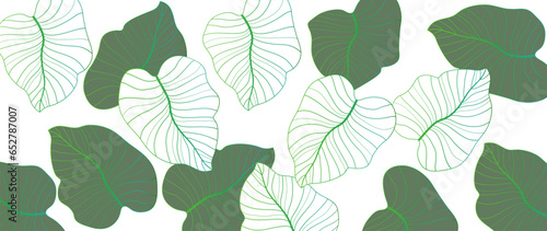 Tropical leaves wallpaper, luxury nature leaves, monstera leaves line design, hand drawn outline for fabric, print, cover, banner and invitation.