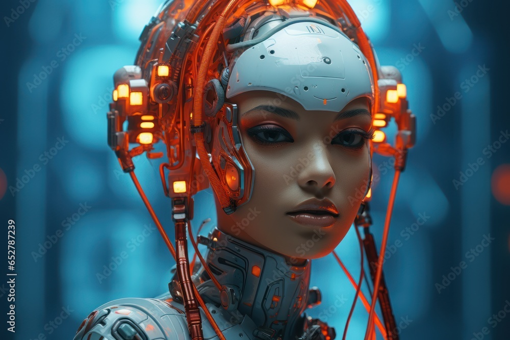 beautiful robot-android model with futuristic cyber-punk equipment, ai tools generated image beautiful robot-android model with futuristic cyber-punk equipment, ai tools generated image