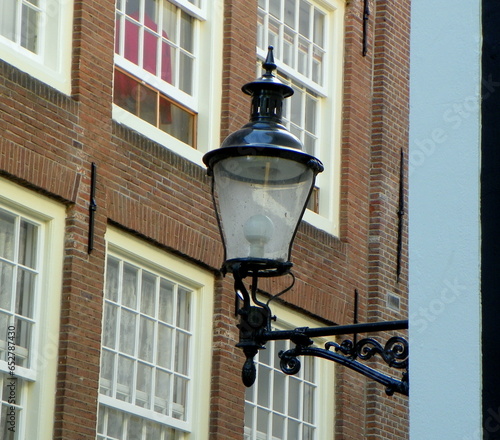 Netherlands, Amsterdam, Begijnhof 30, Begijnhof, old wrought iron lamp