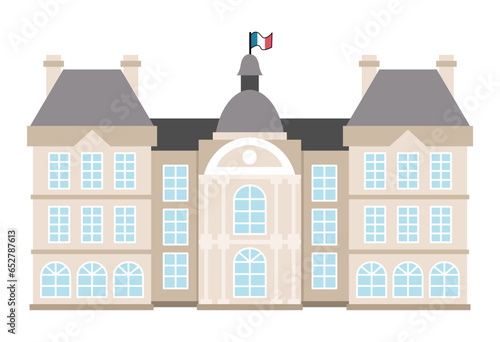 Vector Luxembourg palace icon. Paris sight illustration. Traditional France landmark. Historical French flat style place of interest isolated on white background.