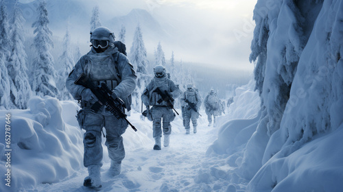 military on the background of war, winter photo