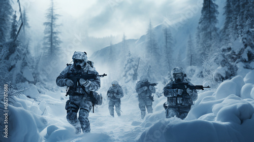 military on the background of war, winter