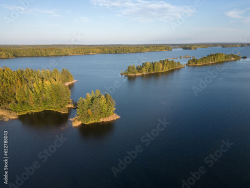 Aerial view of Islands in Lake. Republic of Karelia