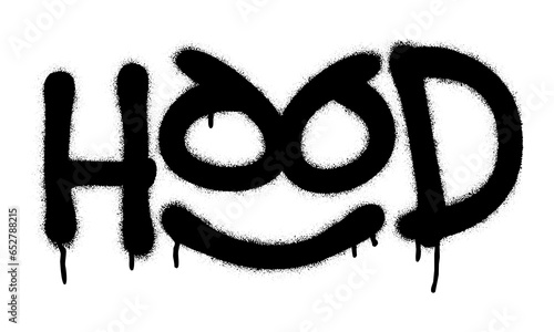 Spray graffiti tag HOOD (slang, a contraction for ''Neighborhood'')