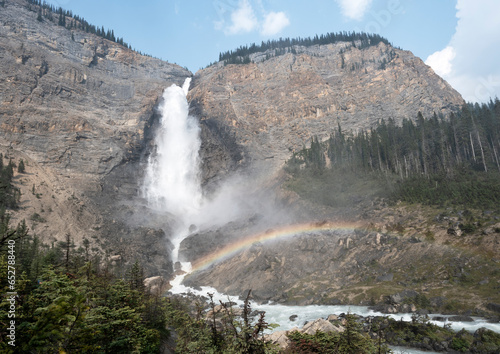 Rainbow at Takakkaw Waterfall feeding the Yoho River in Yoho National Park  British Columbia  Canada