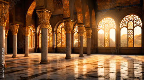Byzantine-inspired chapel room with gold mosaics and arches photo