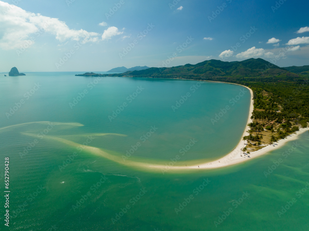 Aerial view nature view of the beautiful sandy beach of Laem Had off Koh yao yai island,Amazing beach travel destination in Phang-nga province Thailand