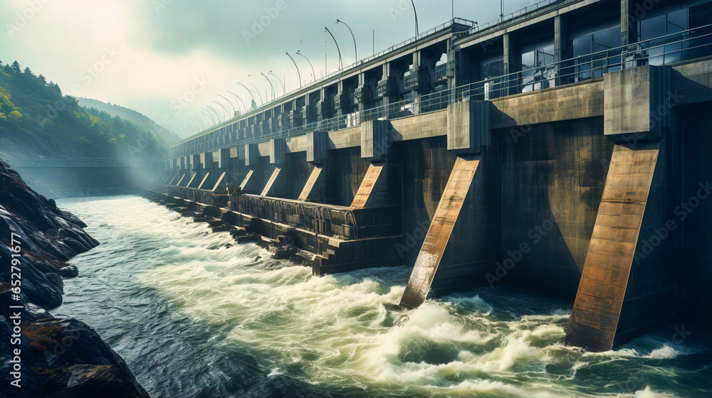 Hydroelectric dam generating power,