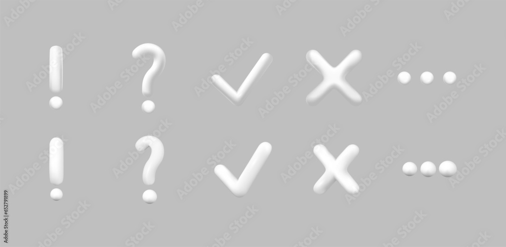 3D exclamation and question mark, check and cross, tick and continue ...