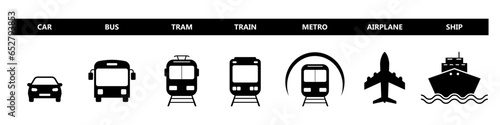 Means of public transport. Vector transportation icons isolated on white.