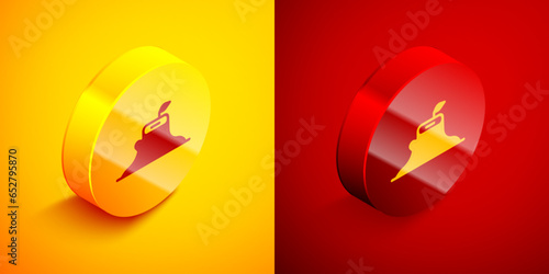 Isometric Tree stump icon isolated on orange and red background. Circle button. Vector