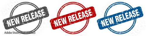 new release stamp. new release sign. new release label set