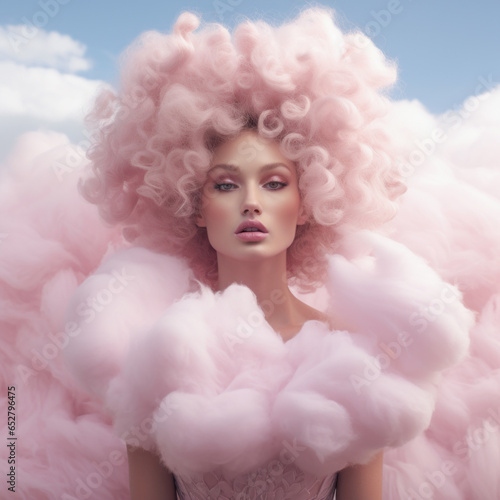 Fashion shot of a beautiful girl in a pink wig. Beauty, fashion.