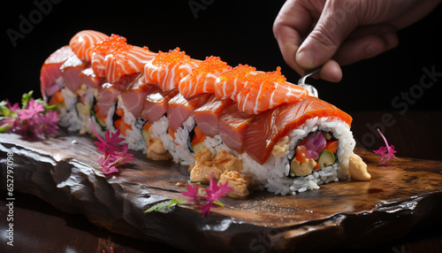 Freshness and cultures on a plate, healthy eating with sushi generated by AI