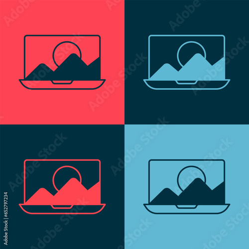 Pop art Photo retouching icon isolated on color background. Photographer, photography, retouch icon. Vector