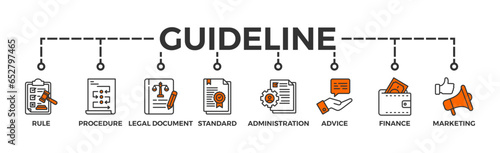 Guideline banner web icon vector illustration concept with icon of rule, procedure, legal document, standard, administration, advice, finance, marketing